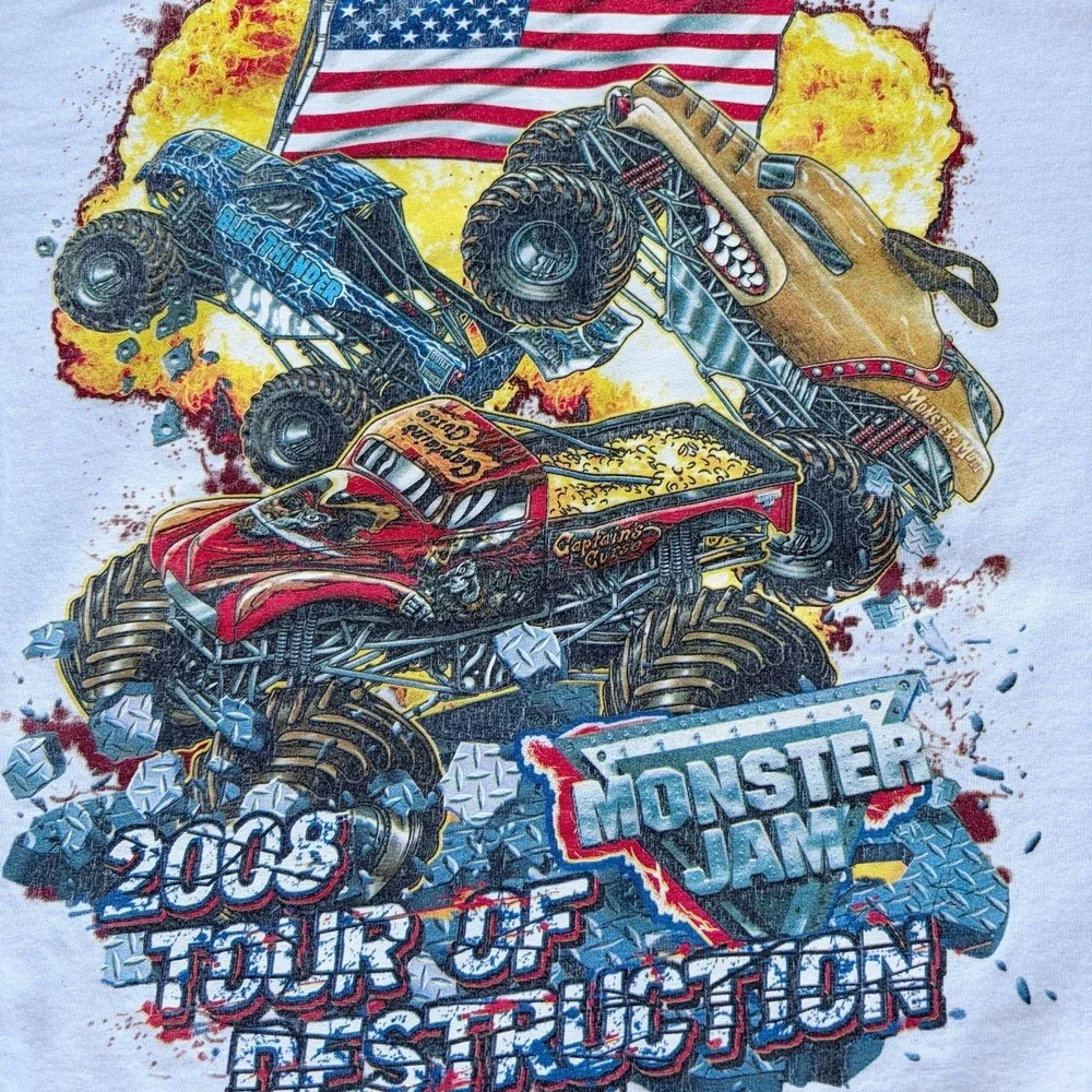 2008 Monster Jam Canadian Tour Of Destruction White Tee Shirt Large Double Sided - Picture 6 of 7